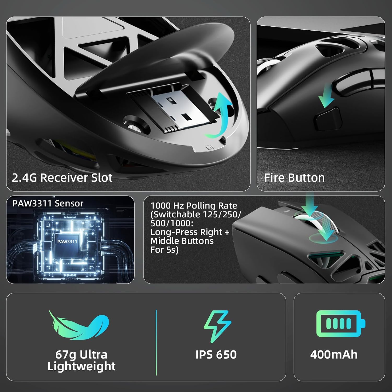 SC620 RGB Wireless Gaming Mouse — 12000 DPI, 8KHz, 7 Programmable Buttons