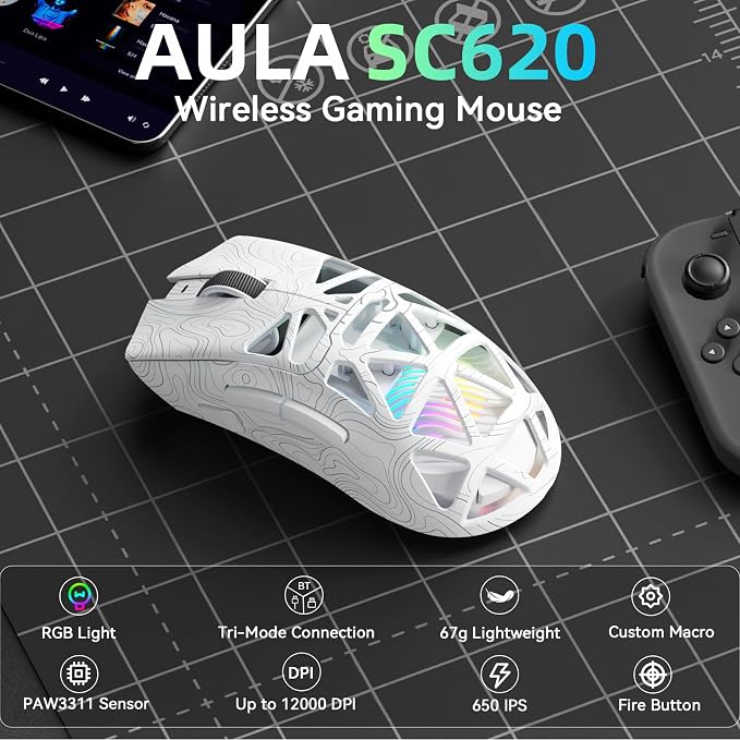 SC620 RGB Wireless Gaming Mouse — 12000 DPI, 8KHz, 7 Programmable Buttons