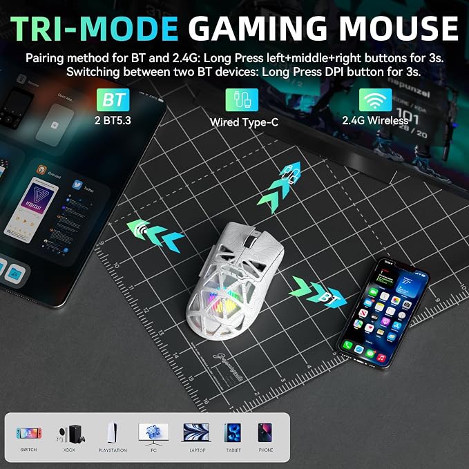 SC620 RGB Wireless Gaming Mouse — 12000 DPI, 8KHz, 7 Programmable Buttons