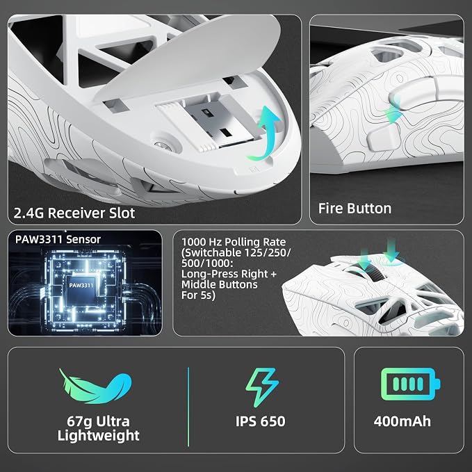 SC620 RGB Wireless Gaming Mouse — 12000 DPI, 8KHz, 7 Programmable Buttons