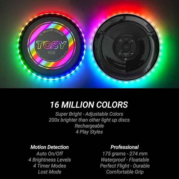 TOSY LED Flying Disc — 108 RGB Lights, 36 Modes, Rechargeable & Waterproof — 175g